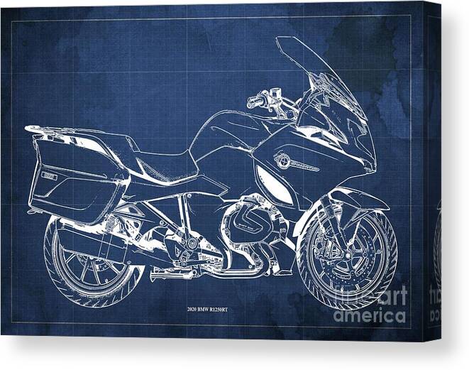 2020 BMW R1250RT Blueprint,Blue Background,Garage Decoration Canvas Print /  Canvas Art by Drawspots Illustrations - Pixels Merch
