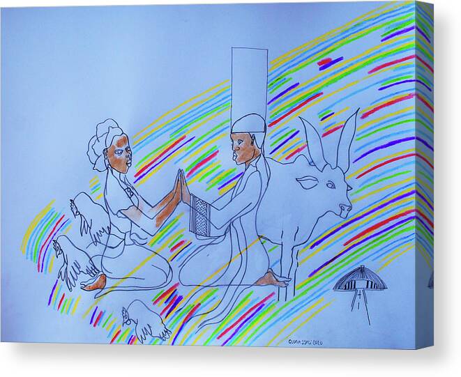 Jesus Canvas Print featuring the painting Kintu and Nambi Nambi Looks Back #24 by Gloria Ssali