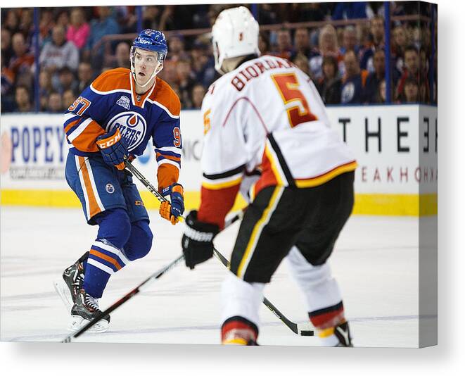 People Canvas Print featuring the photograph Calgary Flames v Edmonton Oilers #25 by Codie McLachlan