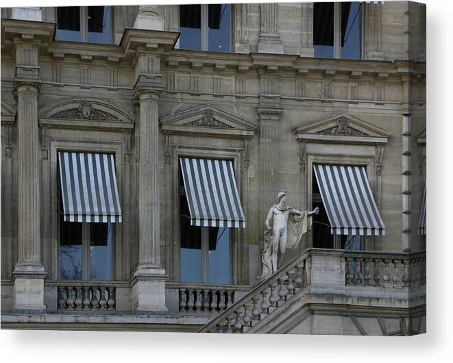Paris Canvas Print featuring the photograph Three Awnings by Ron Berezuk