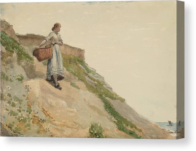 Winslow Homer Canvas Print featuring the drawing Girl Carrying a Basket #4 by Winslow Homer