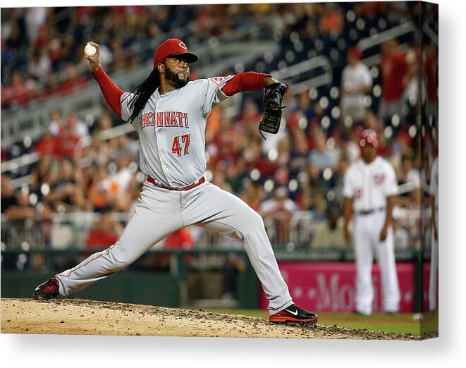 Ninth Inning Canvas Print featuring the photograph Johnny Cueto by Rob Carr
