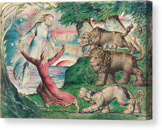 Dante Canvas Print featuring the painting Dante running from the three beasts #4 by William Blake