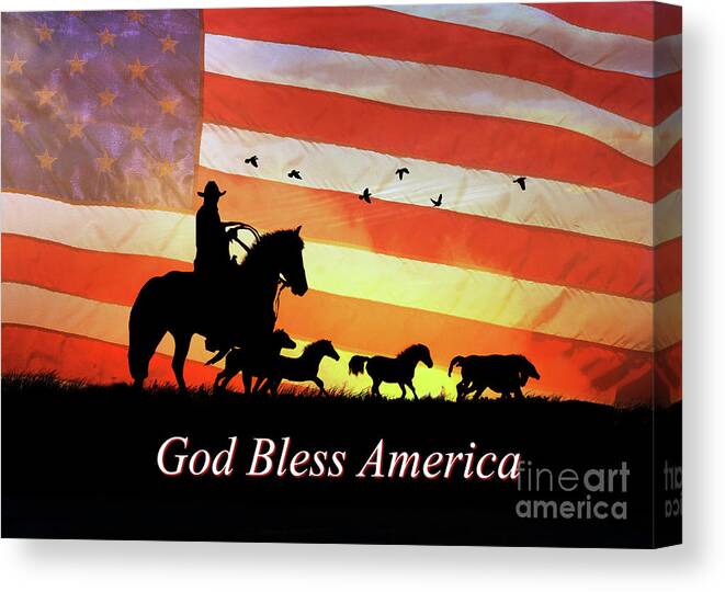 4th Of July Canvas Print featuring the photograph 4th of July Country Western Cowboy God Bless America by Stephanie Laird
