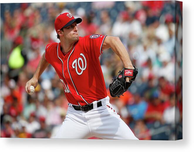 Three Quarter Length Canvas Print featuring the photograph Max Scherzer by Rob Carr