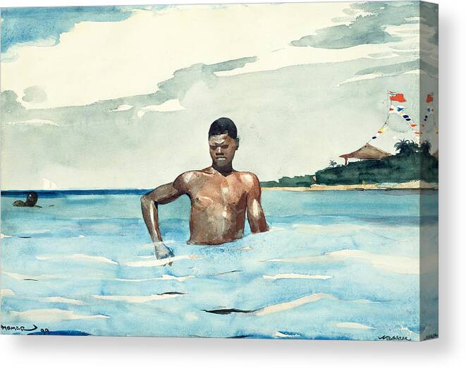 Winslow Homer Canvas Print featuring the drawing The Bather by Winslow Homer