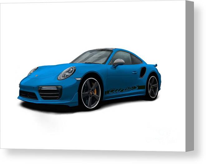 Sports Car Canvas Print featuring the digital art 911 Turbo S Blue by Moospeed Art