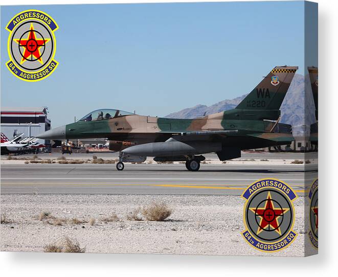 Falcon Canvas Print featuring the mixed media WA F-16C Aggressor 86-220 Landing 21 R at Nellis AFB by Custom Aviation Art