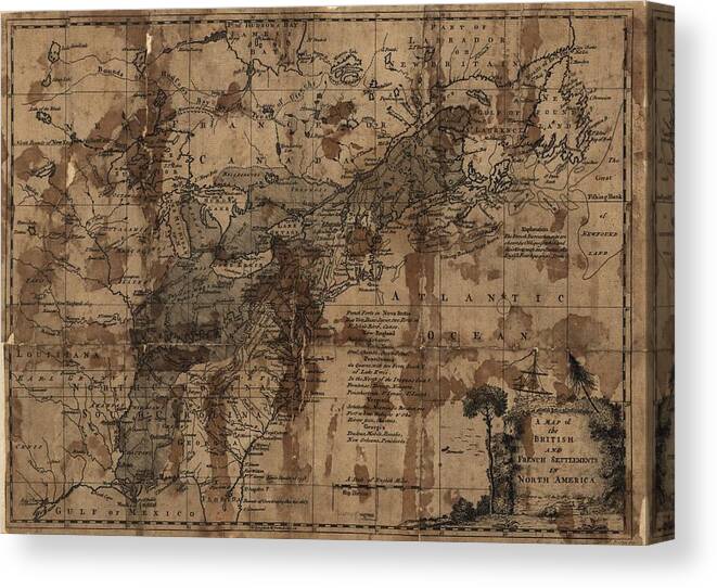Map Canvas Print featuring the painting A map of the British and French settlements in North America. LOC 73694933 by MotionAge Designs