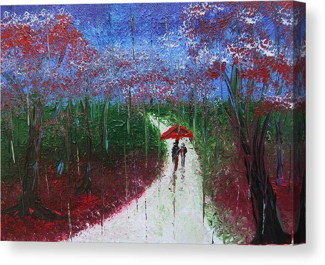 Rain Canvas Print featuring the painting A Walk In The Rain by Raymond Fernandez