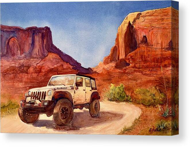 Jeep Art Canvas Print featuring the painting A White Jeep by Cheryl Prather