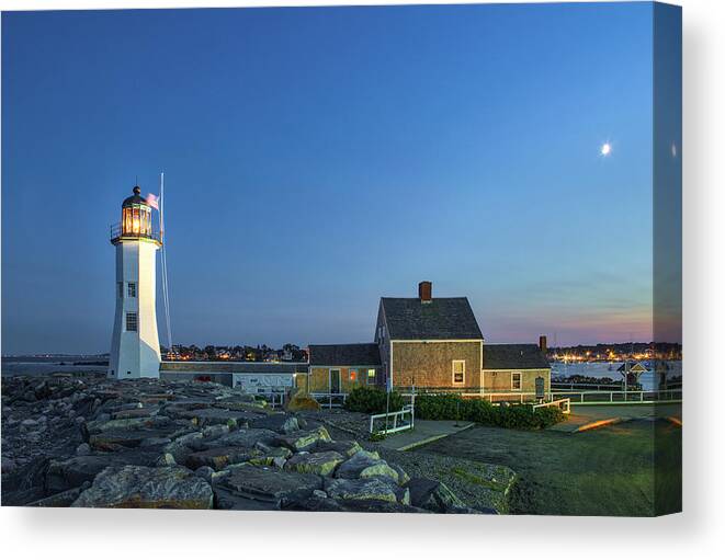 Scituate Lighthouse Canvas Print featuring the photograph After Sunset at Scituate Lighthouse by Juergen Roth