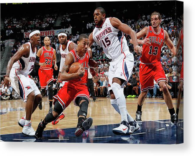 Atlanta Canvas Print featuring the photograph Al Horford, Joe Johnson, and Derrick Rose by Kevin C. Cox