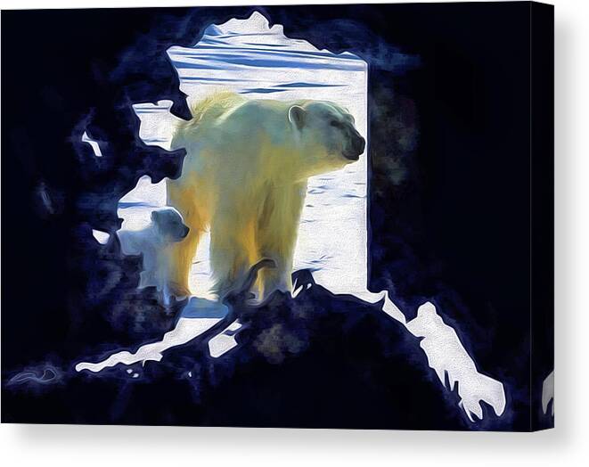 Alaska Canvas Print featuring the digital art Alaska Shaped Polar Bear by JC Findley