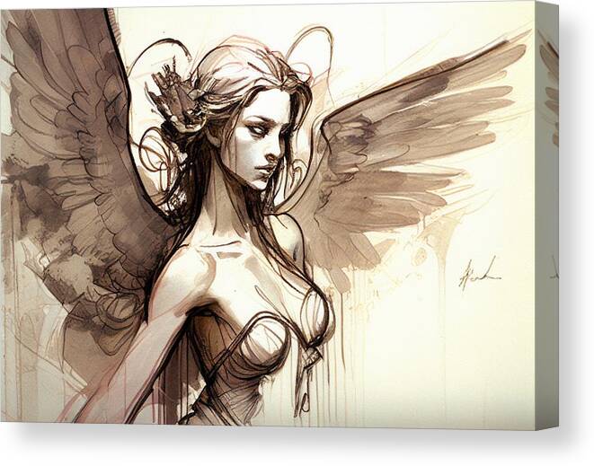 Angel Canvas Print featuring the painting Angel No.21 by My Head Cinema