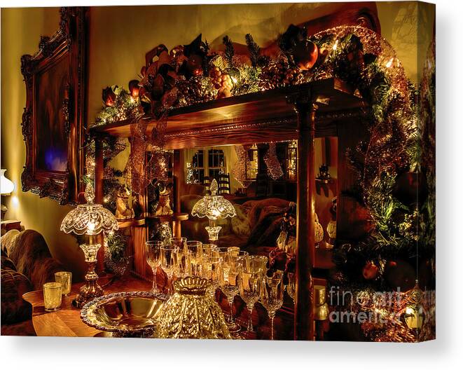 Home Décor Canvas Print featuring the photograph Antique Buffet Gussied Up For Christmas by Shelia Hunt