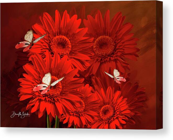 Attracted To Red Canvas Print featuring the digital art Attracted To Red by Diane Schuster