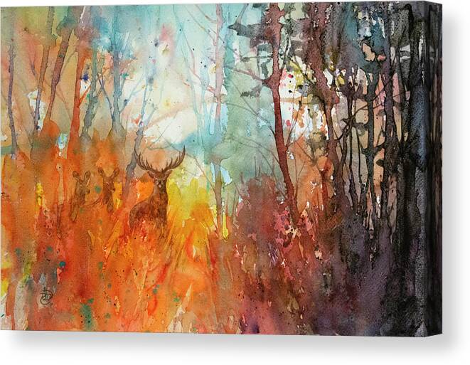 Autumn Canvas Print featuring the painting Autumn in the Forest by Rebecca Davis