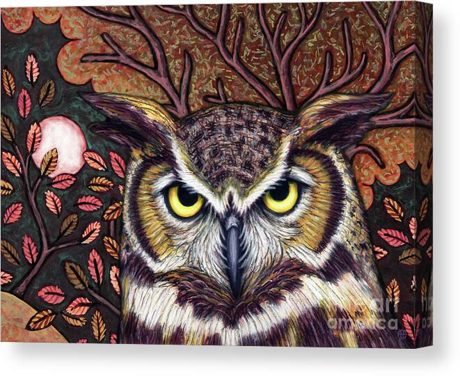 Owl Canvas Print featuring the painting Autumn Owl Moon by Amy E Fraser