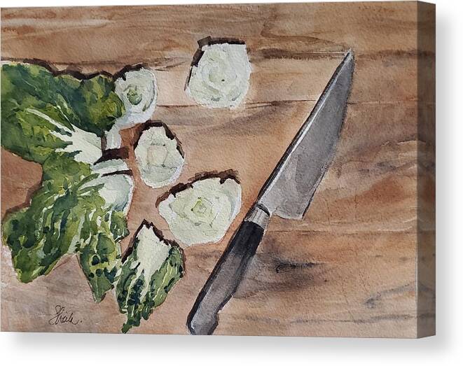 Still Life Canvas Print featuring the painting Baby Bok Choy by Sheila Romard