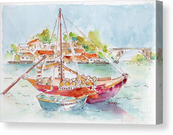 Impressionism Canvas Print featuring the painting Barco Rabelo On The Douro River by Pat Katz