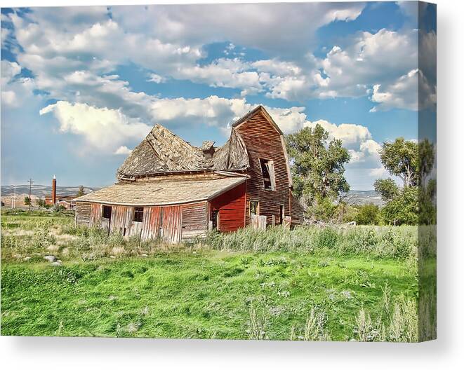 Barn Canvas Print featuring the photograph Barn Falling in Wyoming By Cathy Anderson by Cathy Anderson