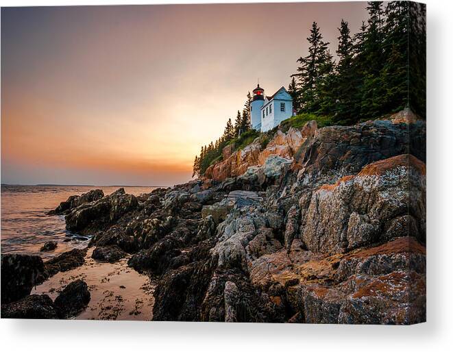 Scenics Canvas Print featuring the photograph Bass Harbor Head Light lighthouse at dusk, Maine, USA by Tony Shieh