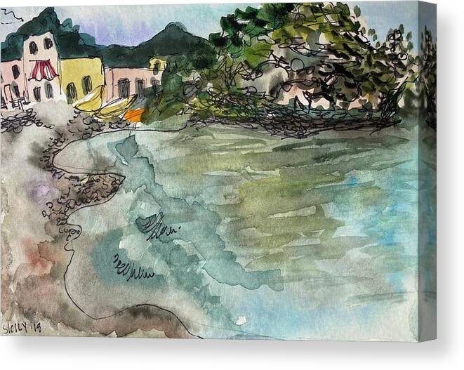  Canvas Print featuring the painting Beachside in Sicily by Meredith Palmer