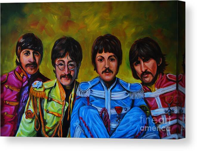 Musicians Canvas Print featuring the painting Beatles by Nancy Bradley