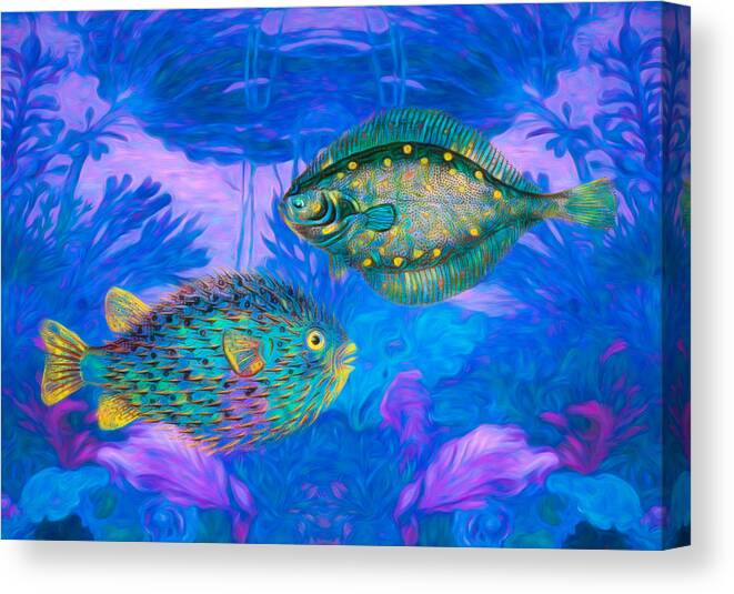 Fish Canvas Print featuring the digital art Beneath the Deep Blue Sea by Susan Hope Finley