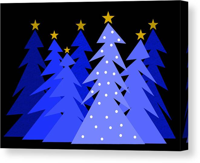 Blue Christmas Trees Canvas Print featuring the digital art Blue Christmas Trees by Val Arie