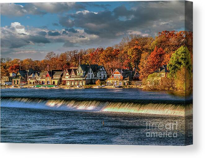 Boathouse Row Canvas Print featuring the photograph Boathouse Row Water flowing Philadelphia by David Zanzinger