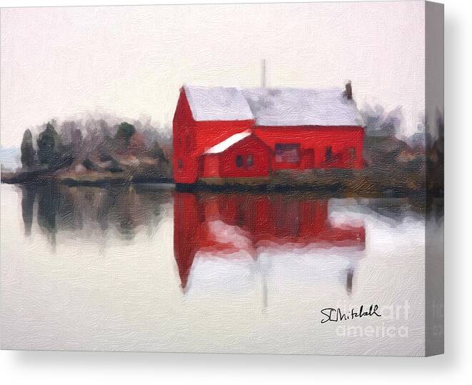 Art Canvas Print featuring the painting Boathouse by Steve Mitchell