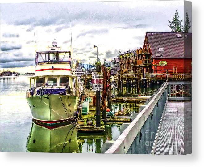 Boats Canvas Print featuring the mixed media Boats at La Conner Washington Waterfront by Sea Change Vibes
