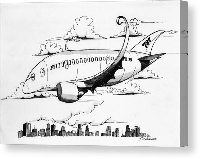 Boeing Canvas Print featuring the drawing Boeing 767 by Michael Hopkins