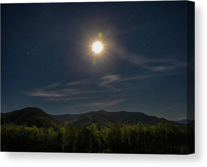 Cades Cove Nightfall Canvas Print featuring the photograph Cades Cove Smoky Mountains Night Sky by Dan Sproul