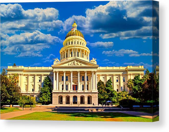 California State Capitol Canvas Print featuring the digital art California State Capitol in Sacramento - digital painting by Nicko Prints