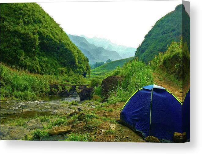 Camp Canvas Print featuring the photograph Camping in the mountains by Robert Bociaga