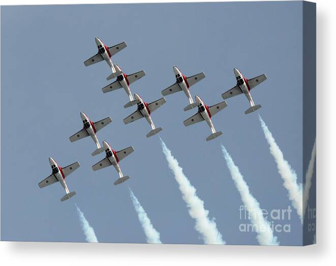 Snowbirds Canvas Print featuring the photograph Canadian Snowbirds Poetry in Motion 49 by Bob Christopher