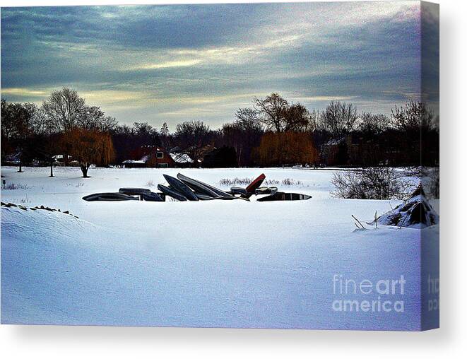 Nature Canvas Print featuring the photograph Canoes in the Snow by Frank J Casella