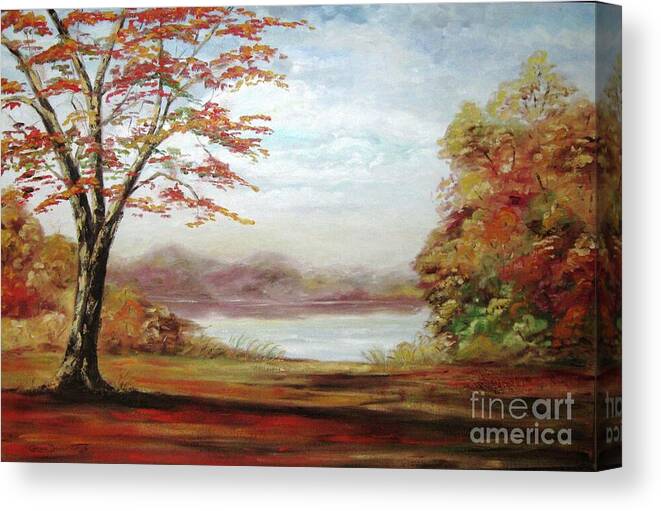Kildaire Farm Canvas Print featuring the painting Cary North Carolina Kildaire Farm Pond by Catherine Ludwig Donleycott