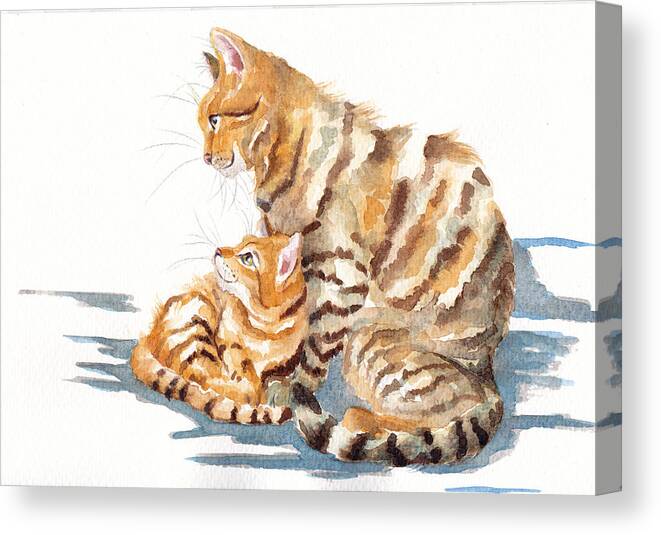 Cat Canvas Print featuring the painting Cat and Kitten - We Are Family by Debra Hall