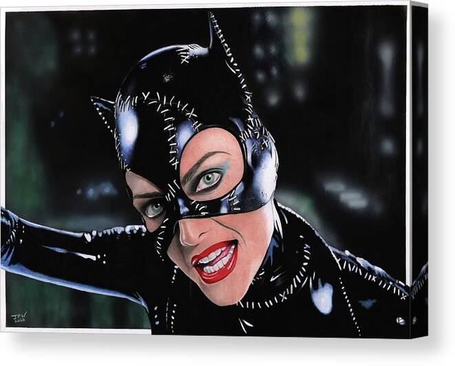 Catwoman Canvas Print featuring the drawing Catwoman - Michelle Pfeiffer by JPW Artist