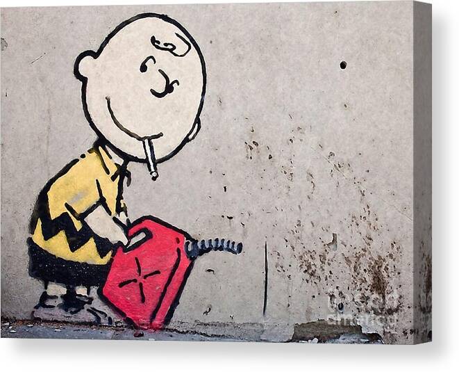 Banksy Canvas Print featuring the mixed media Charlie Brown Firestarter by Banksy