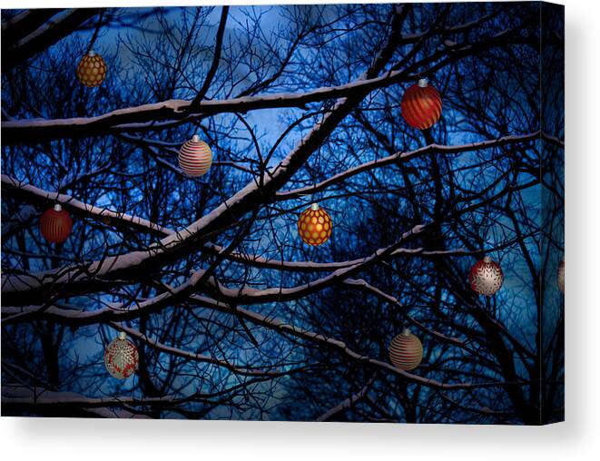 Christmas Canvas Print featuring the mixed media Christmas Dusk by Moira Law