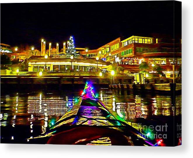 Kayak Canvas Print featuring the photograph Christmas Kayak at Carillon Point by Sea Change Vibes