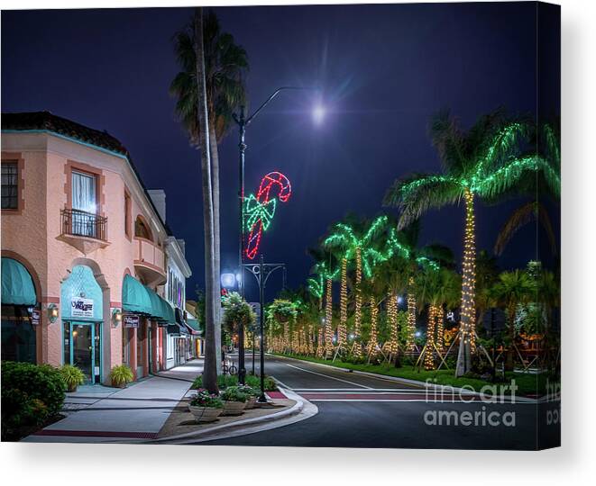 Blue Hour Canvas Print featuring the photograph Christmas Light in Venice, Florida 2 by Liesl Walsh