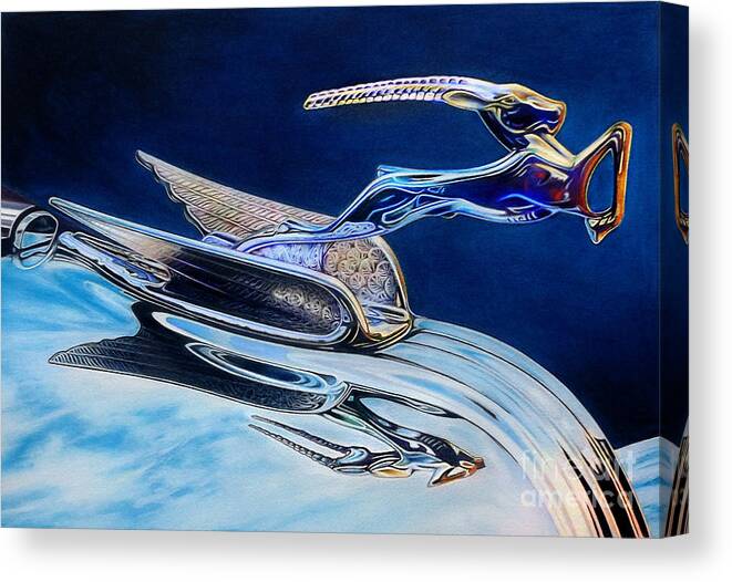 Ram Hood Ornament Image Canvas Print featuring the drawing Chrome Ram by David Neace
