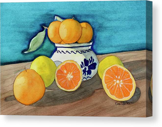 Blue Canvas Print featuring the painting Citrus Delight Watercolor by Kimberly Walker
