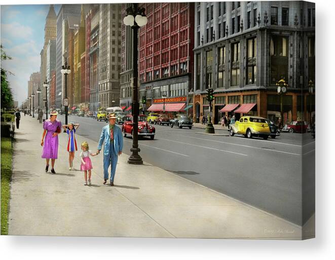 Chicago Canvas Print featuring the photograph City - Chicago, IL - Family day out 1941 by Mike Savad